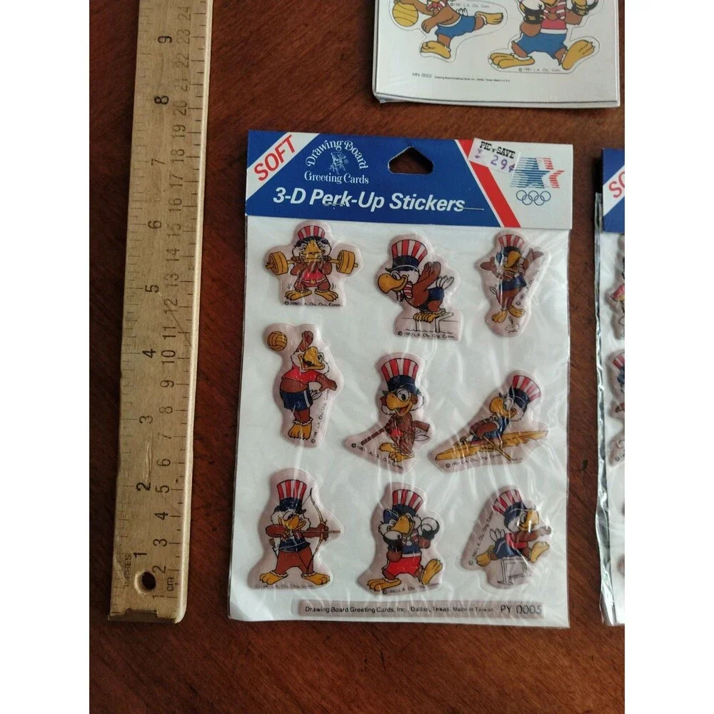 Lot 1984 Olympics Magnets 3 Packs + 3 Puffy 3D Perk Up Stickers Sam The Eagle